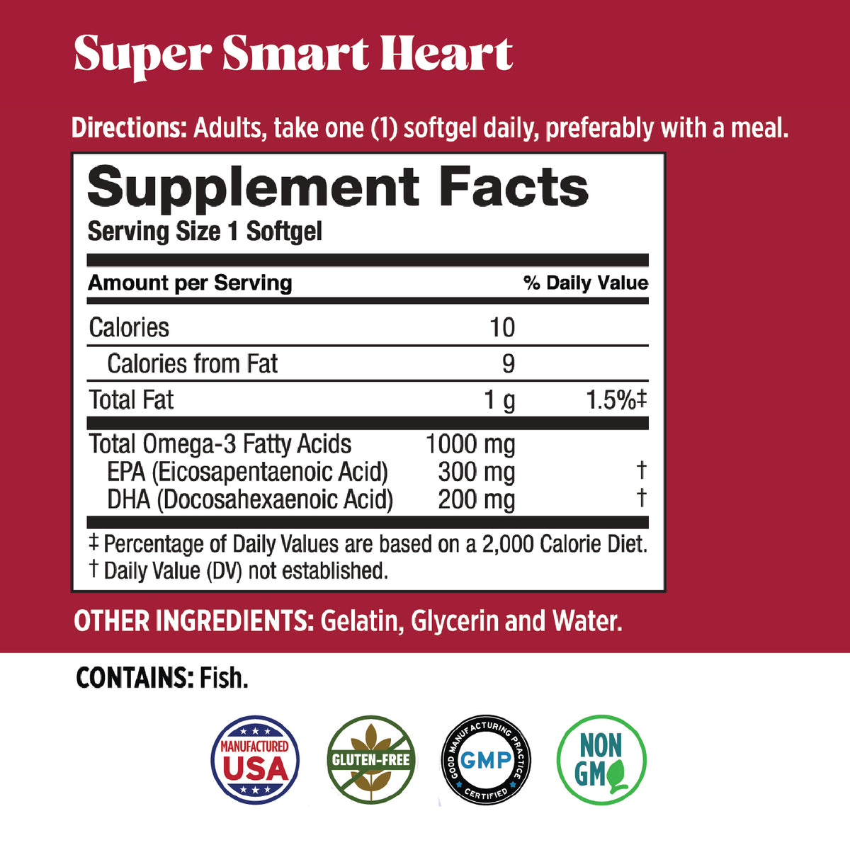 Basic Health Brands® SUPER SMART HEART Mega Potency Omega-3 Fish Oil, 1000 mg
