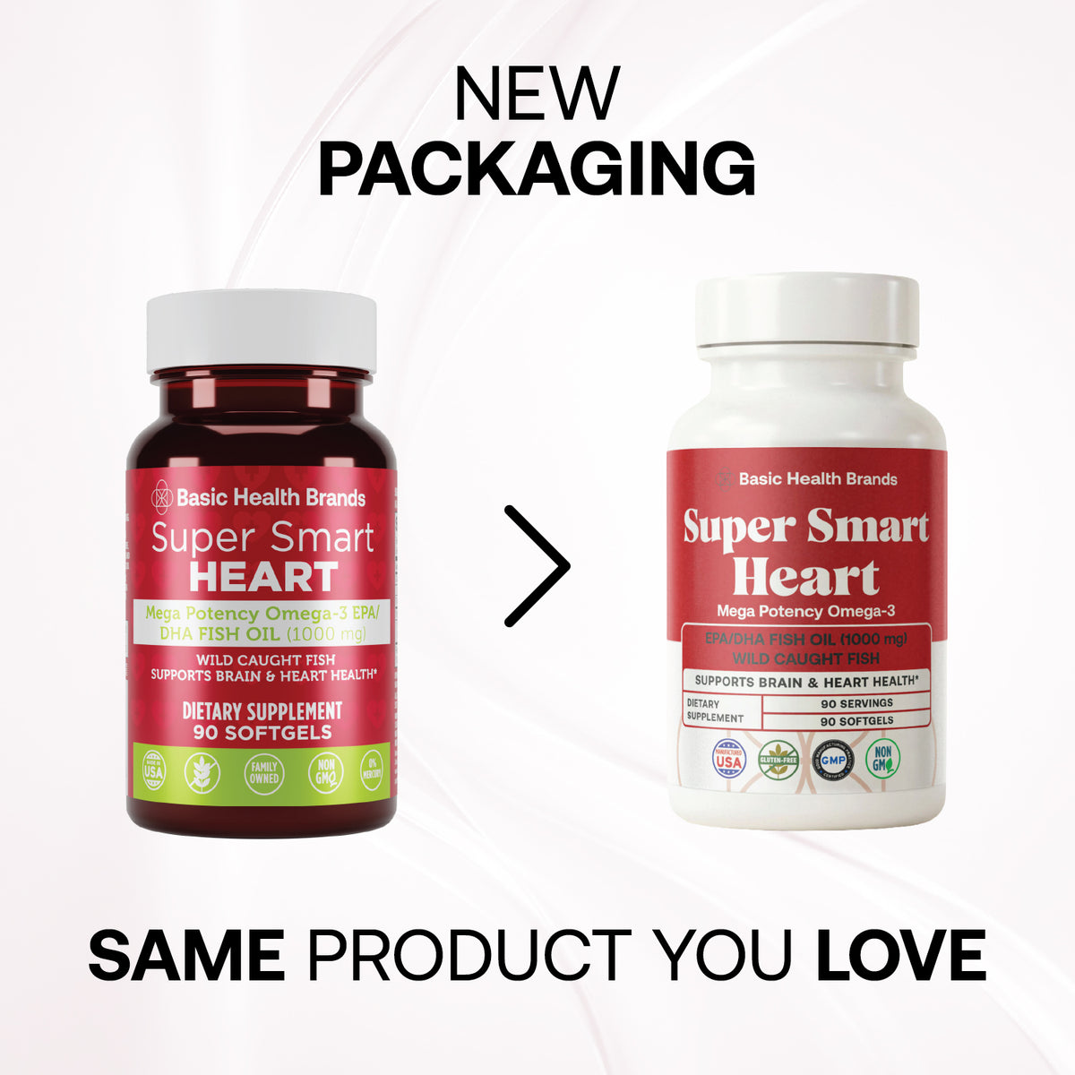 Basic Health Brands® SUPER SMART HEART Mega Potency Omega-3 Fish Oil, 1000 mg