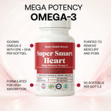 Basic Health Brands® SUPER SMART HEART Mega Potency Omega-3 Fish Oil, 1000 mg