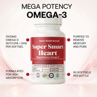 Basic Health Brands® SUPER SMART HEART Mega Potency Omega-3 Fish Oil, 1000 mg