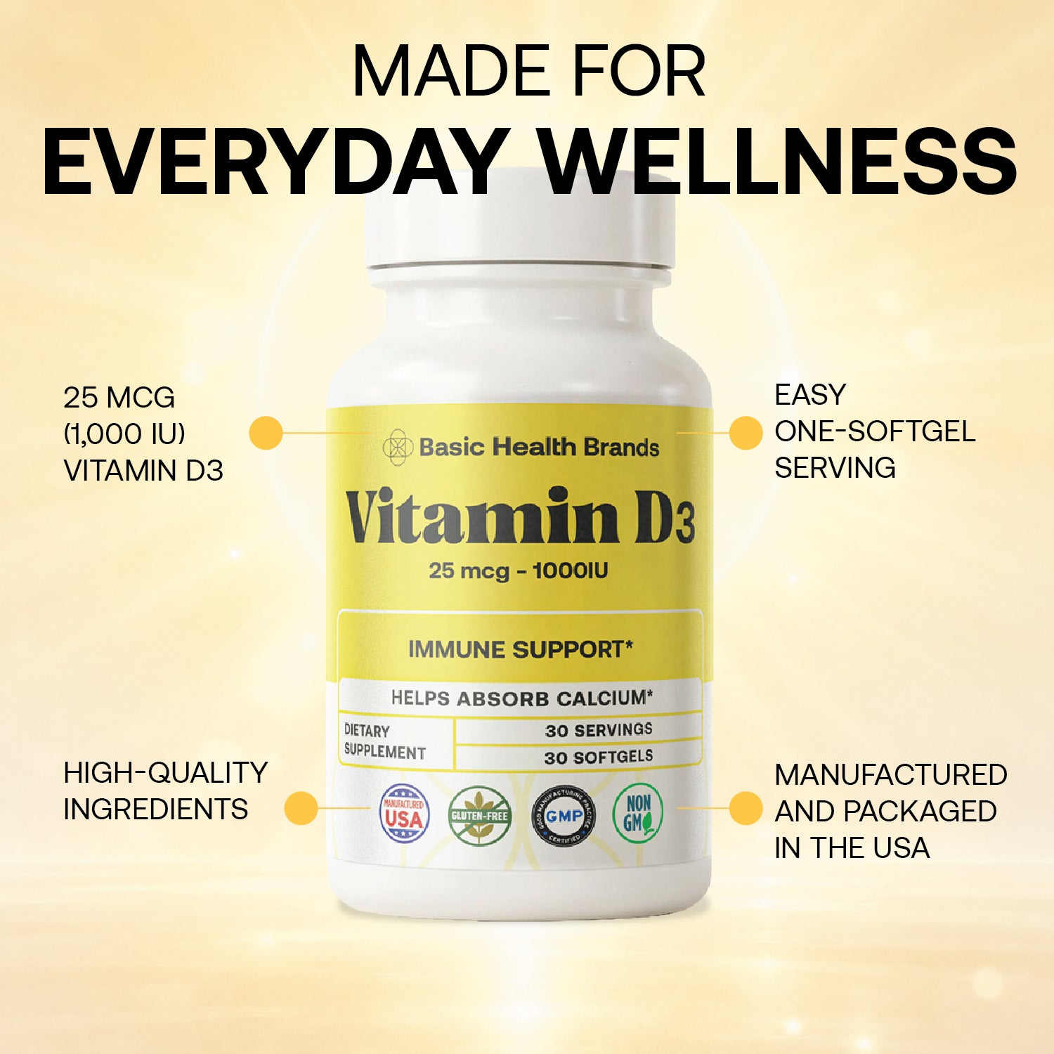 Basic Health Brands® Happy Sunshine Vitamin D3, 1000 IU