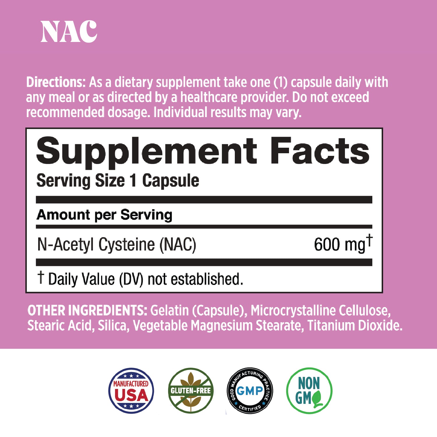 NAC 600 mg - N-Acetyl Cysteine (60 Capsules)