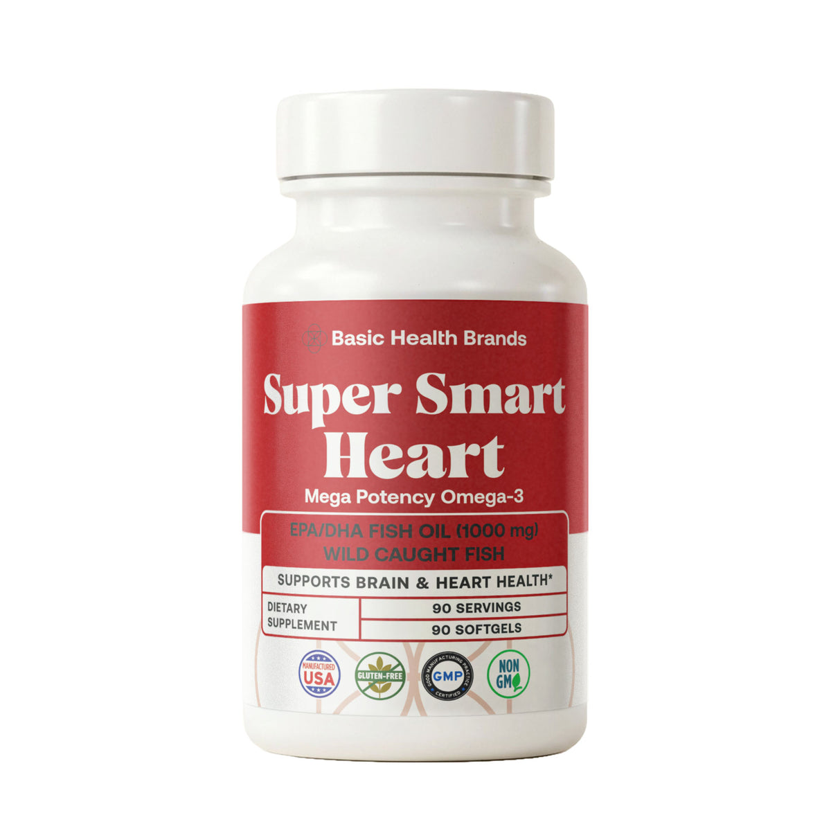 Basic Health Brands® SUPER SMART HEART Mega Potency Omega-3 Fish Oil, 1000 mg