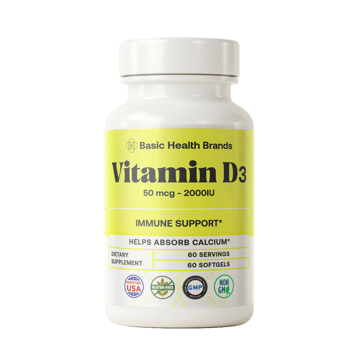 Basic Health Brands® Happy Sunshine Vitamin D3, 2000 IU