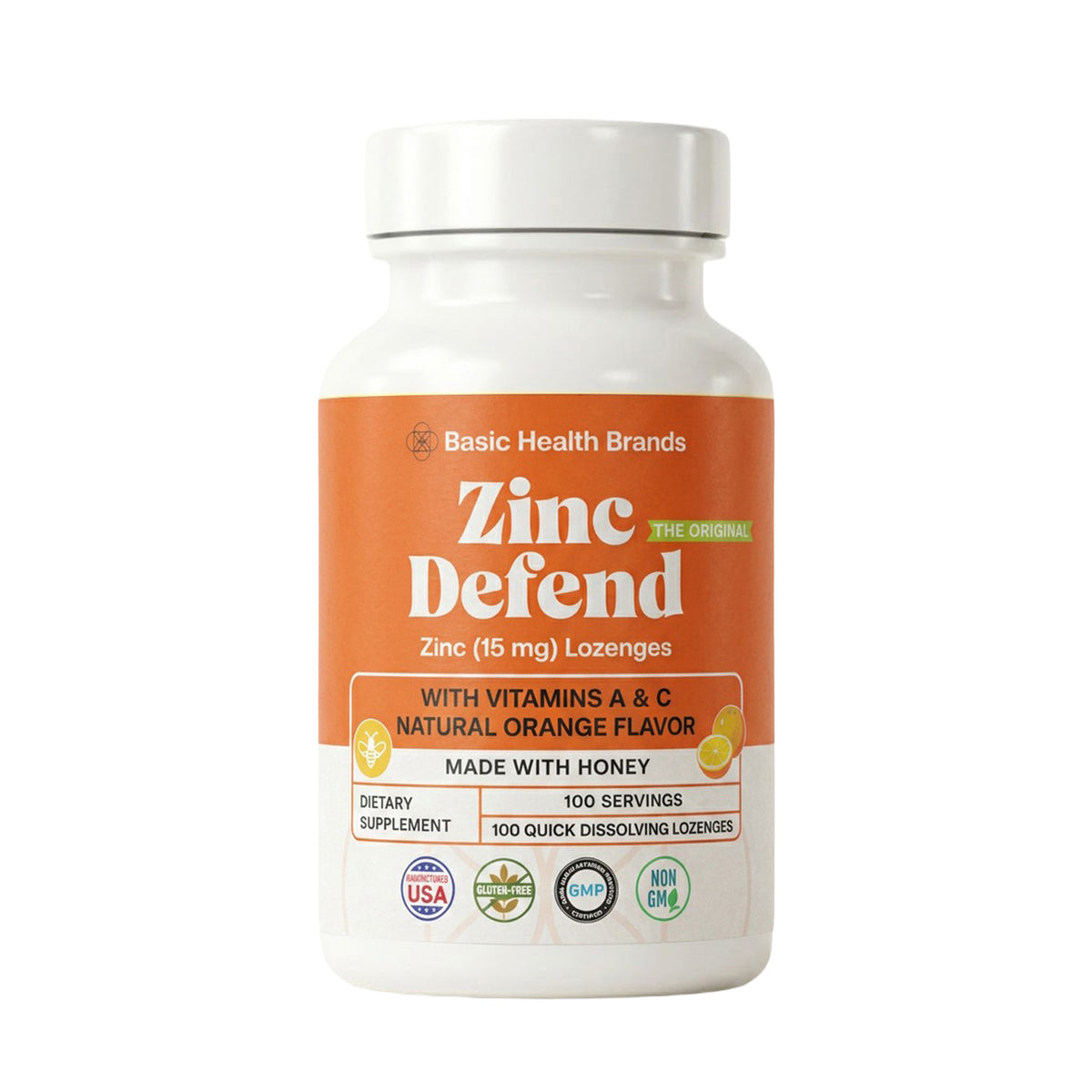 Basic Health Brands Zinc Lozenges, Orange, 100 Count