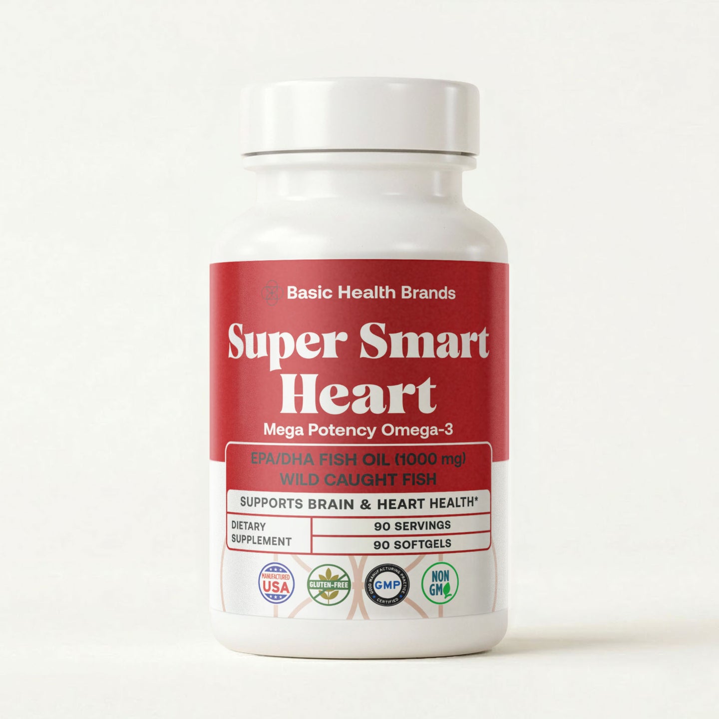 Basic Health Brands® SUPER SMART HEART Mega Potency Omega-3 Fish Oil, 1000 mg