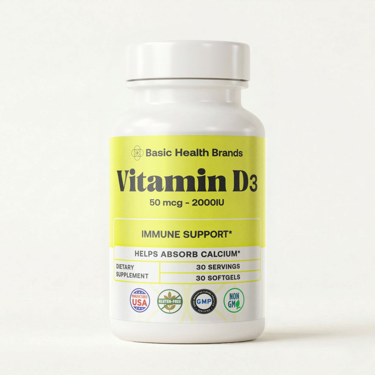 Basic Health Brands® Happy Sunshine Vitamin D3, 2000 IU