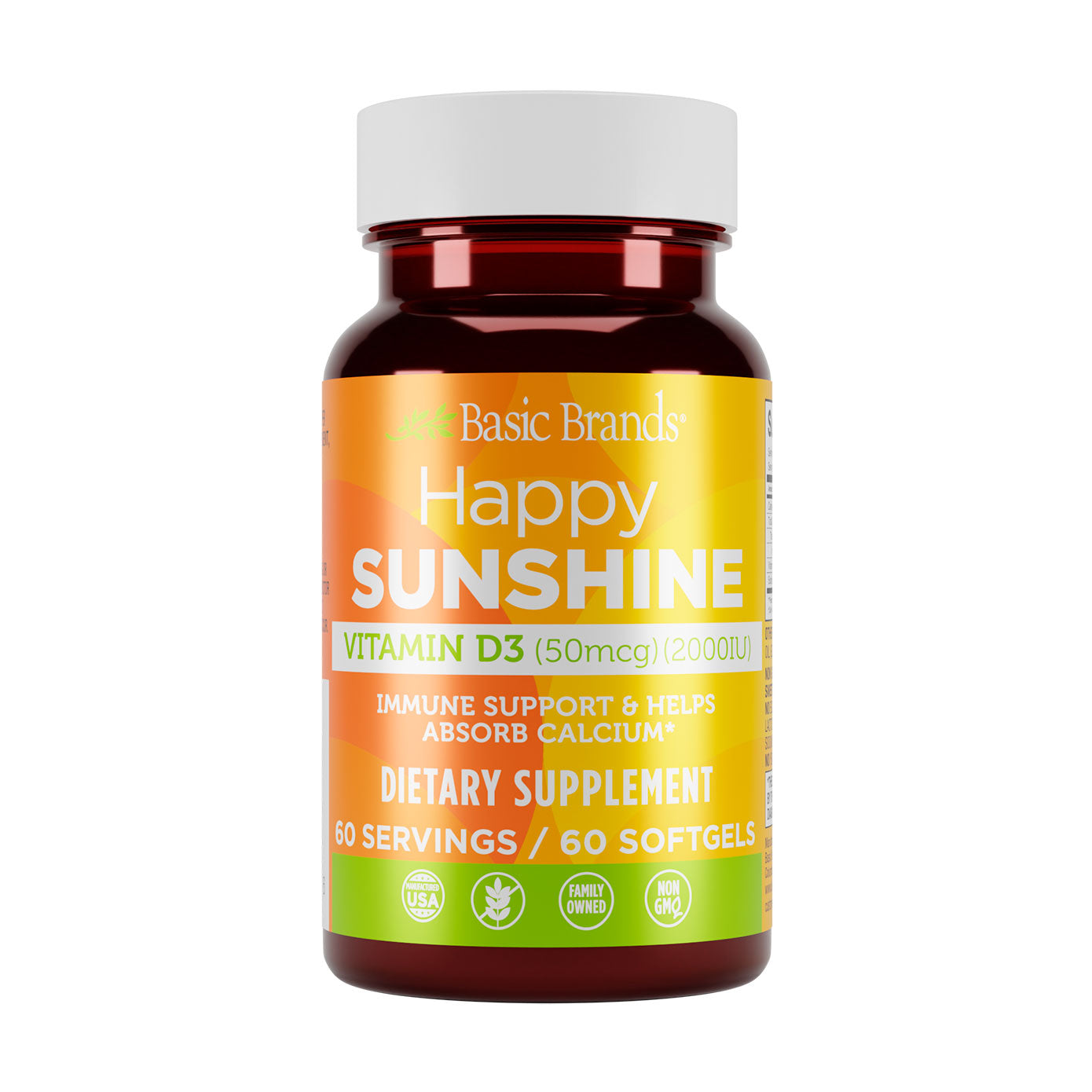 Basic Health Brands® Happy Sunshine Vitamin D3, 2000 IU
