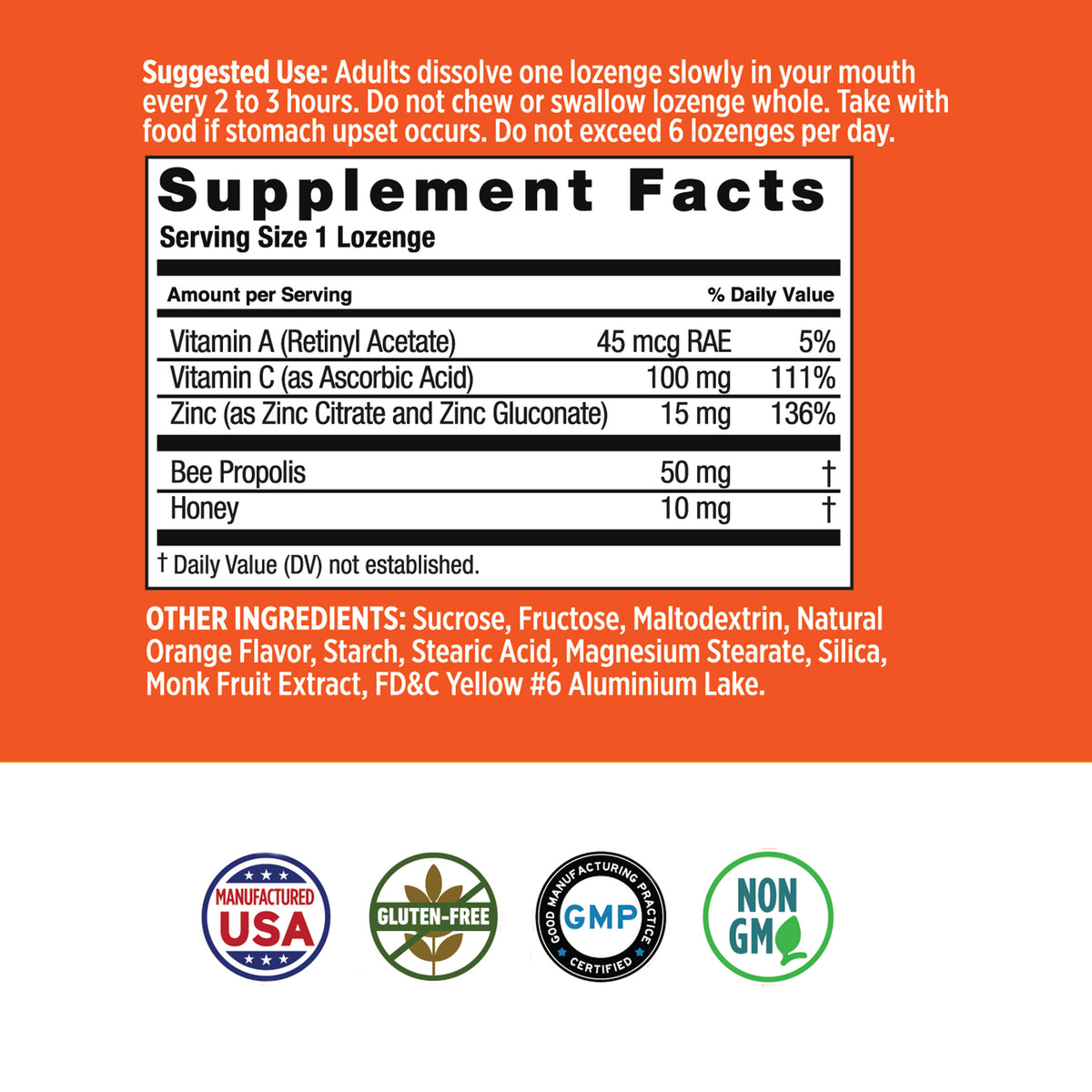 Basic Health Brands Zinc Lozenges, Orange, 100 Count