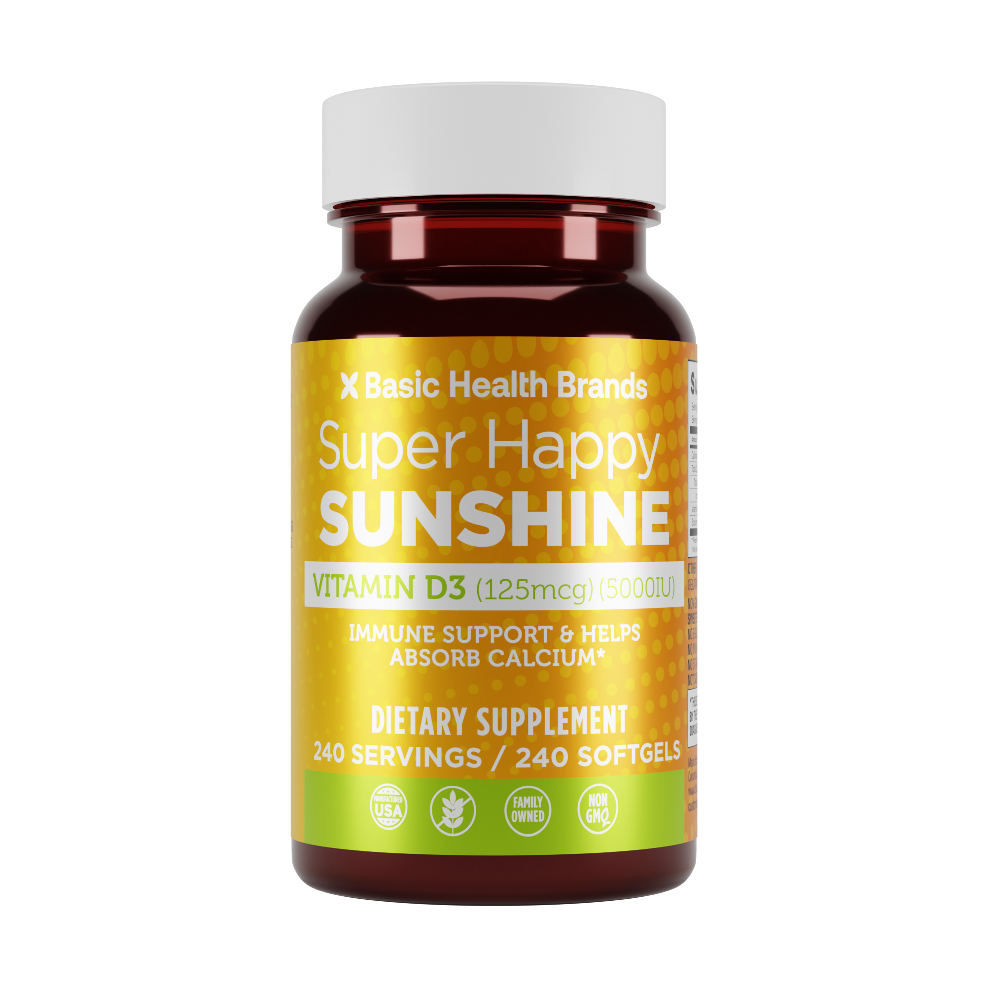 Basic Health Brands® Happy Sunshine Vitamin D3, 5000 IU, 240-Count