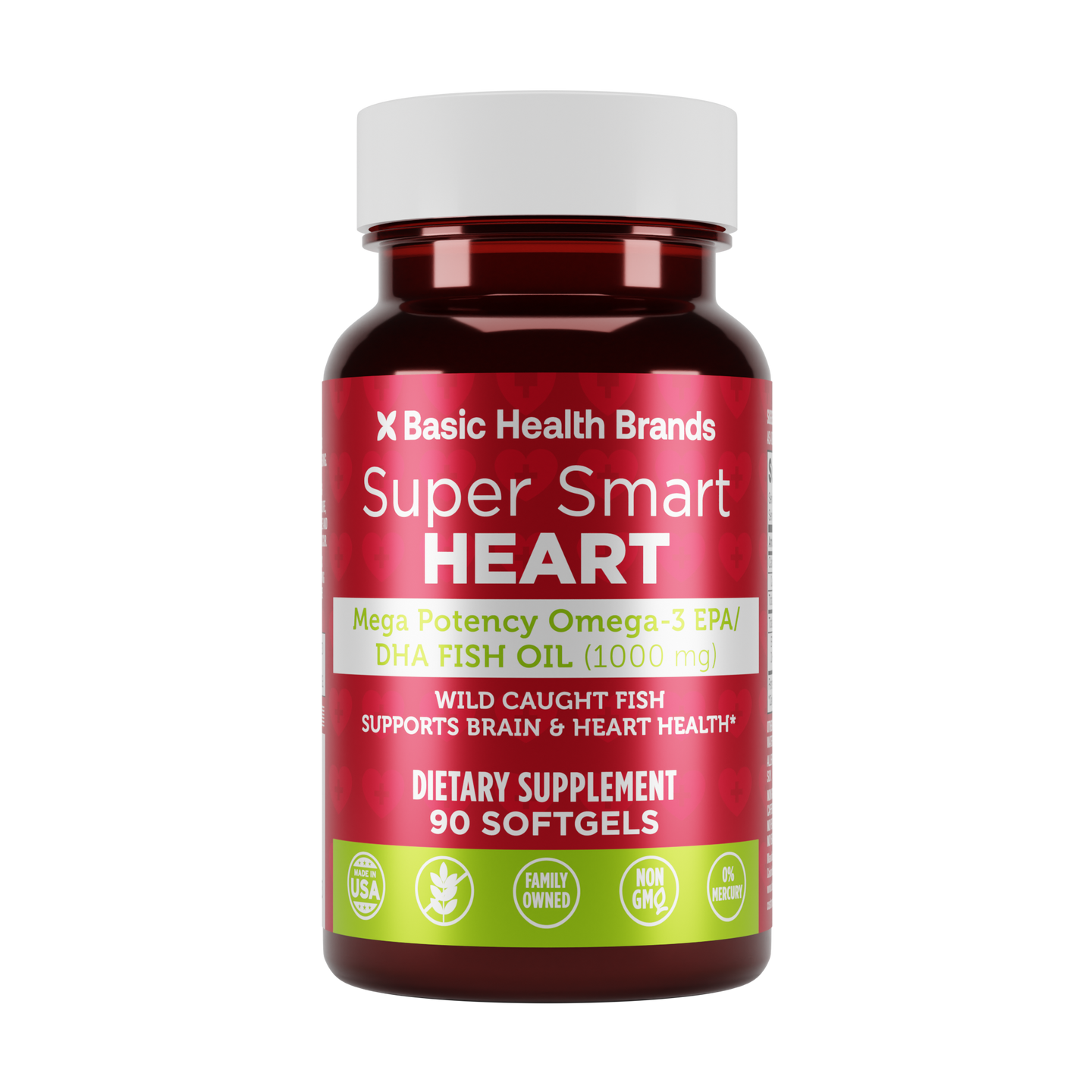 Basic Health Brands® SUPER SMART HEART Mega Potency Omega-3 Fish Oil, 1000 mg