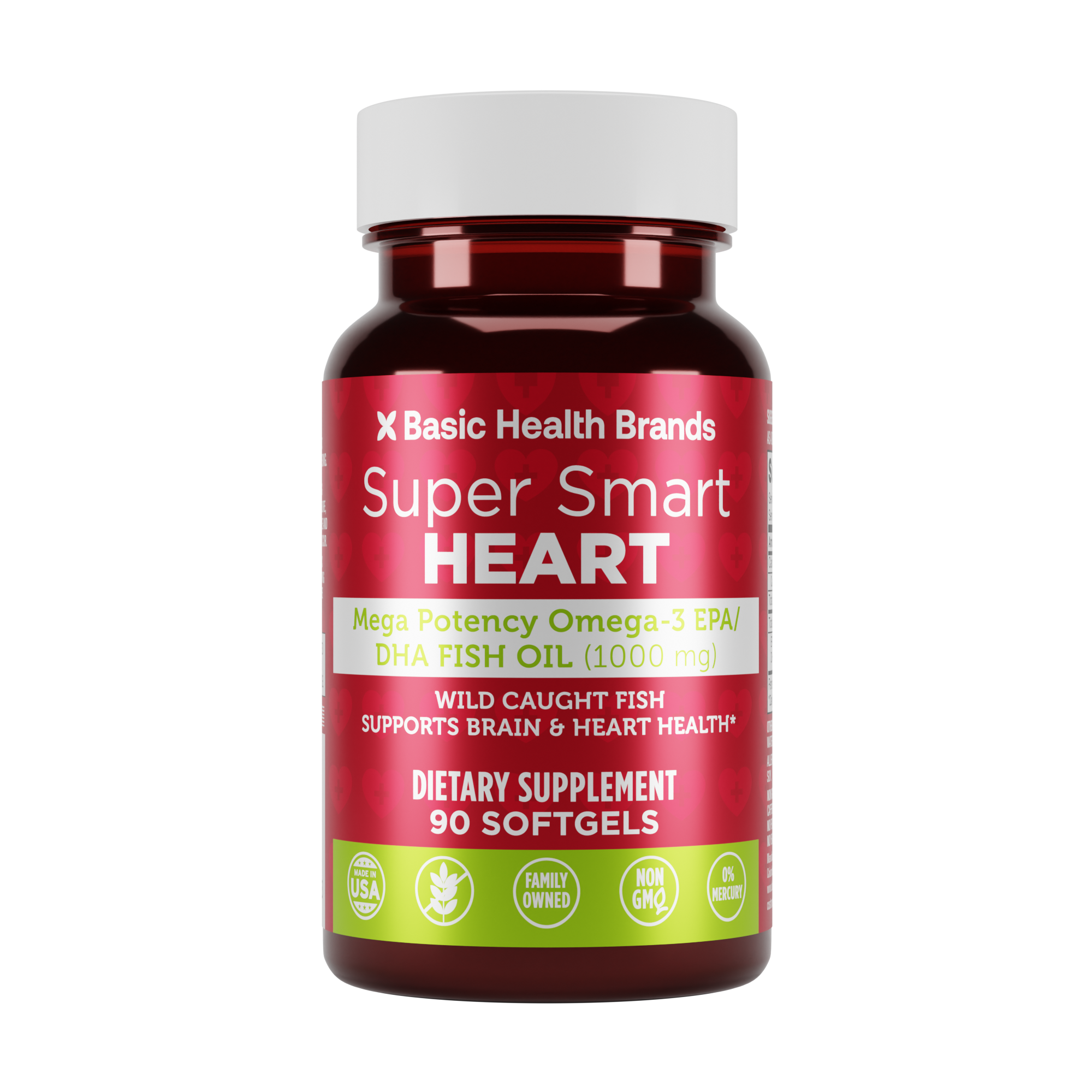 Basic Health Brands® SUPER SMART HEART Mega Potency Omega-3 Fish Oil, 1000 mg