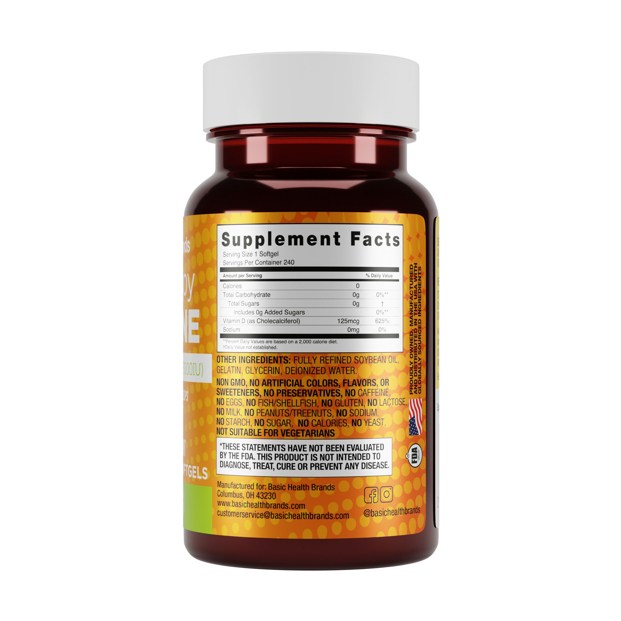 Basic Health Brands® Happy Sunshine Vitamin D3, 5000 IU, 240-Count