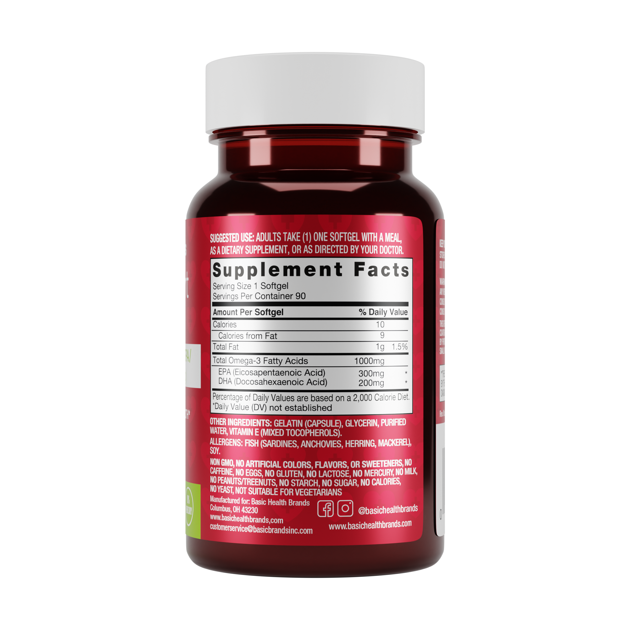 Basic Health Brands® SUPER SMART HEART Mega Potency Omega-3 Fish Oil, 1000 mg