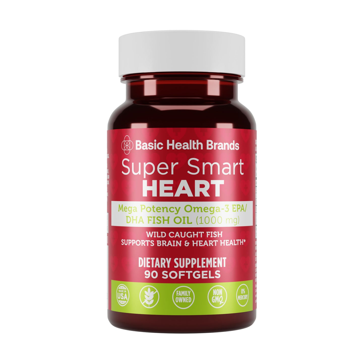 Basic Health Brands® SUPER SMART HEART Mega Potency Omega-3 Fish Oil, 1000 mg