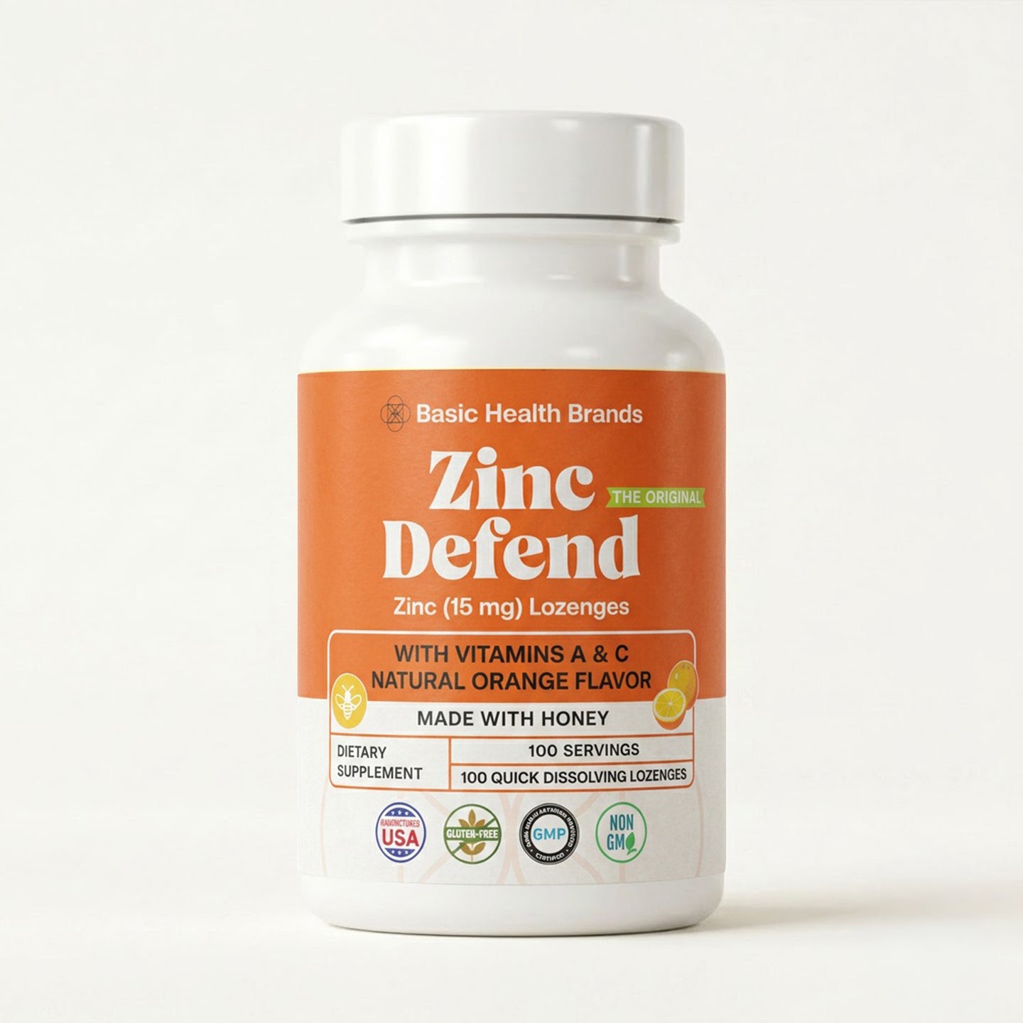 Basic Health Brands Zinc Lozenges, Orange, 100 Count