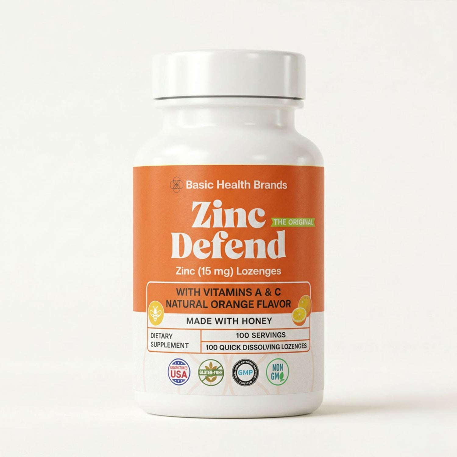 Basic Health Brands Zinc Lozenges, Orange, 100 Count