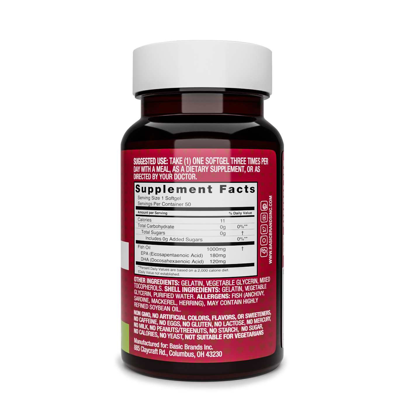 Basic Brands Smart Heart Omega-3 Fish Oil, 1000 mg